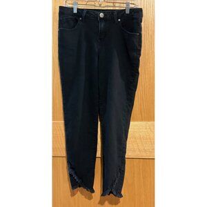 1822 Denim Jeans Womens 12 Black Frayed Hem Skinny Raw Edge Cropped Stretch